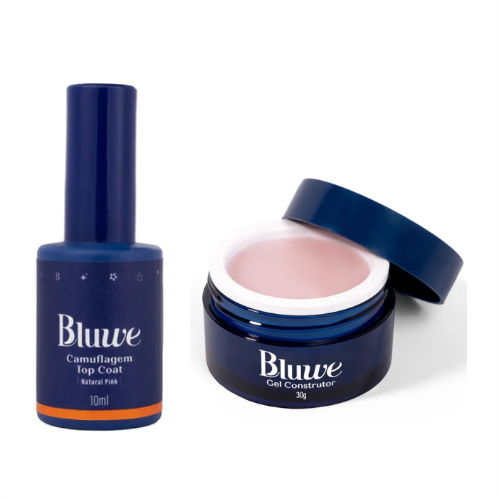 Bluwe Top Coat Camuflagem Natural Pink 10ml + Gel Construtor Natural Pink 30g